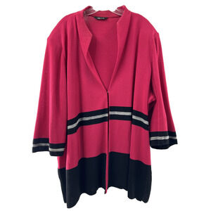 Misook Women's Pink Black Open Front Cardigan Tight Knit Sweater Size 2X